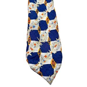 Jaeger Mens‎ 100% Silk Tie Blue Geometric Pattern Made in Italy